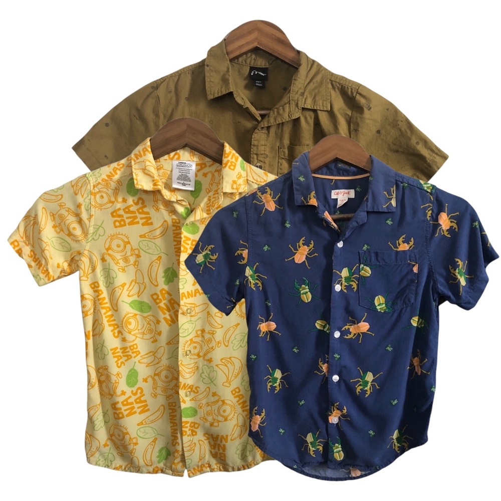 Lot of 3 Short-Sleeve Button-Up Shirts Minions, Bugs, Video Game Print Target